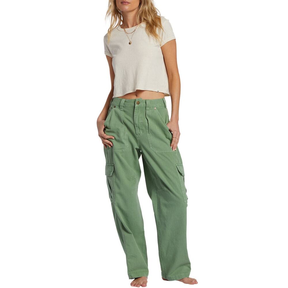 NEW Billabong Green Walk Along Relaxed Cargo Cotton Twill Comfy Pants Size 26